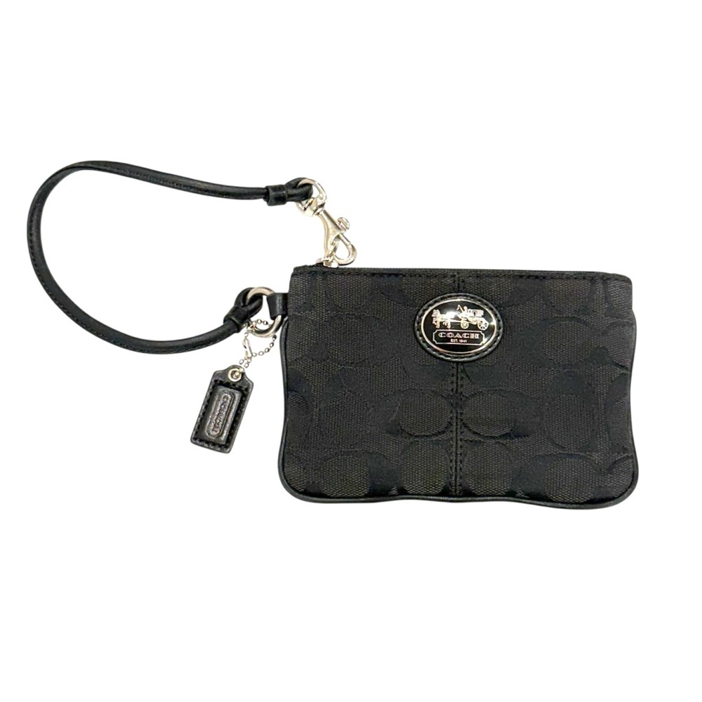 Coach Dark Brown Signature Jacquard Small Wristlet Pouch